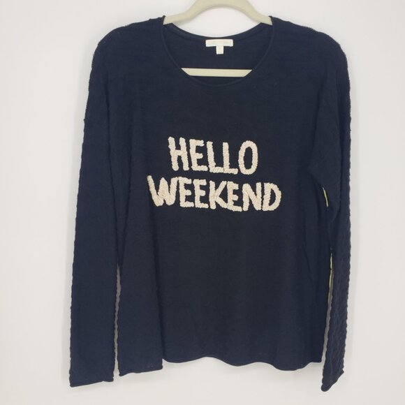 Lisa Todd Hello Weekend Pullover Sweater M Womens Chenille Embroidered Black - Picture 2 of 10